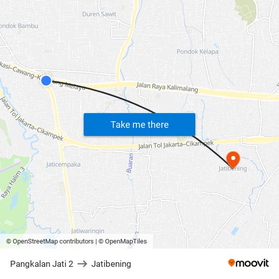 Pangkalan Jati 2 to Jatibening map