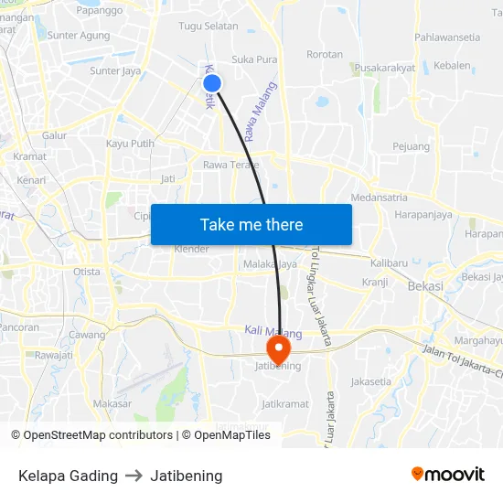 Kelapa Gading to Jatibening map
