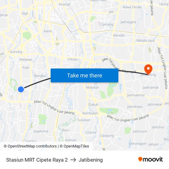 Stasiun MRT Cipete Raya 2 to Jatibening map