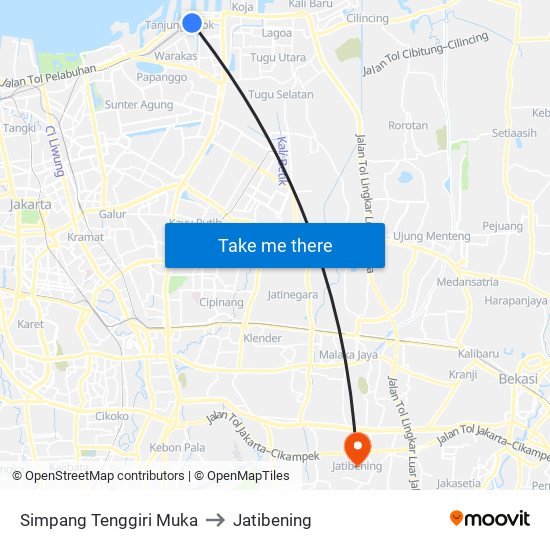 Simpang Tenggiri Muka to Jatibening map
