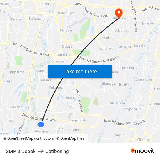 SMP 3 Depok to Jatibening map