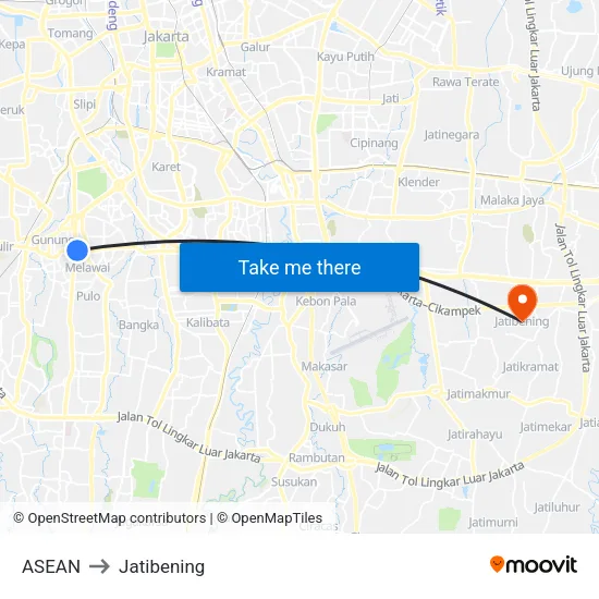 ASEAN to Jatibening map