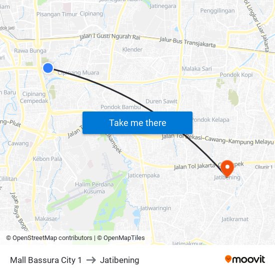 Mall Bassura City 1 to Jatibening map