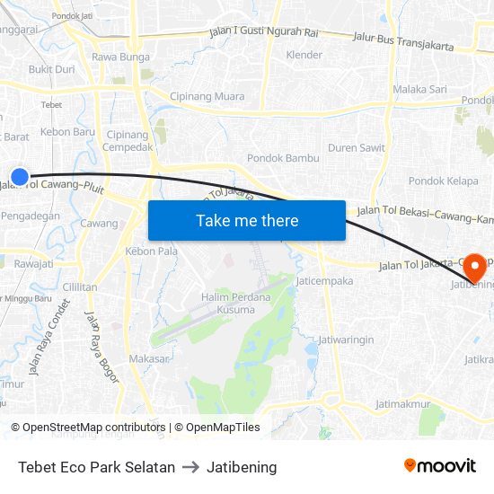 Tebet Eco Park Selatan to Jatibening map