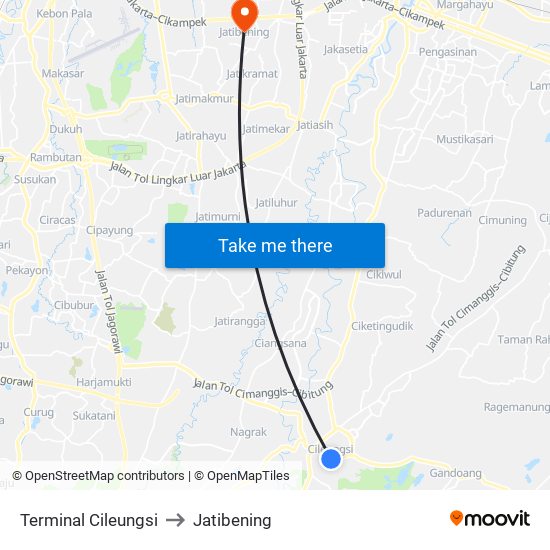 Terminal Cileungsi to Jatibening map