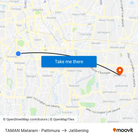 TAMAN Mataram - Pattimura to Jatibening map