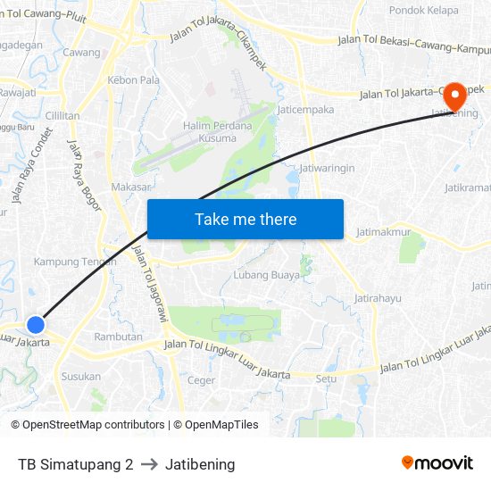 TB Simatupang 2 to Jatibening map