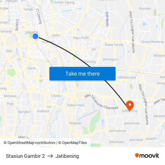 Stasiun Gambir 2 to Jatibening map