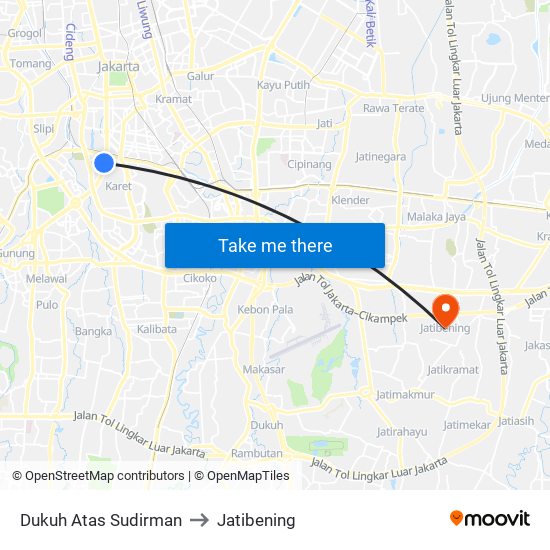 Dukuh Atas Sudirman to Jatibening map