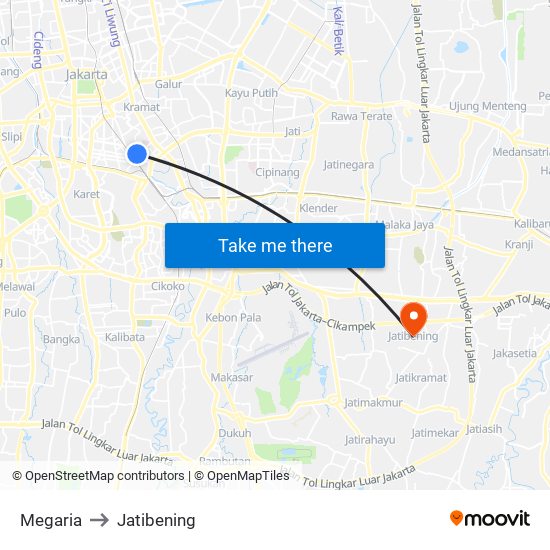 Megaria to Jatibening map