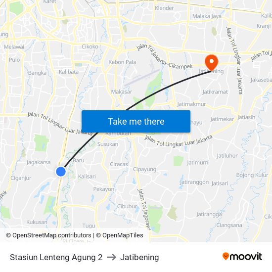 Stasiun Lenteng Agung 2 to Jatibening map