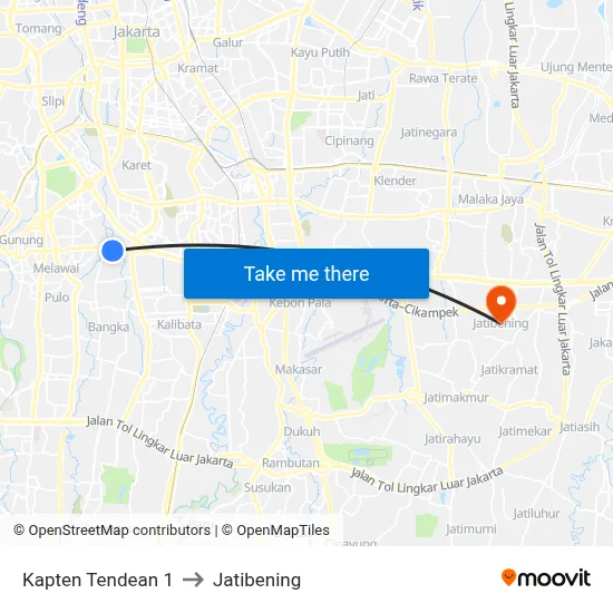 Kapten Tendean 1 to Jatibening map