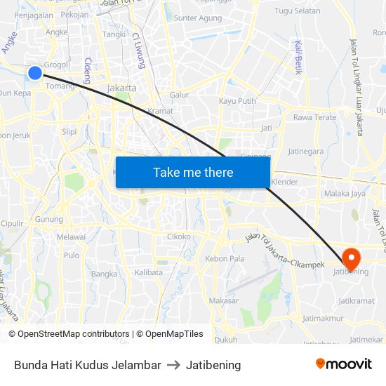 Bunda Hati Kudus Jelambar to Jatibening map