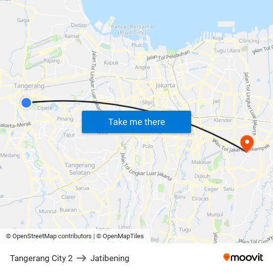 Tangerang City 2 to Jatibening map