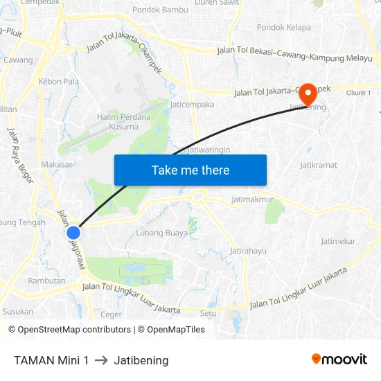 TAMAN Mini 1 to Jatibening map