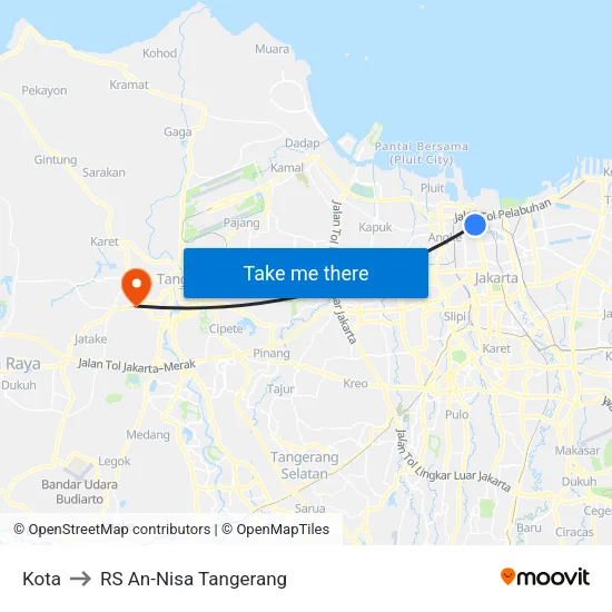 Kota to RS An-Nisa Tangerang map