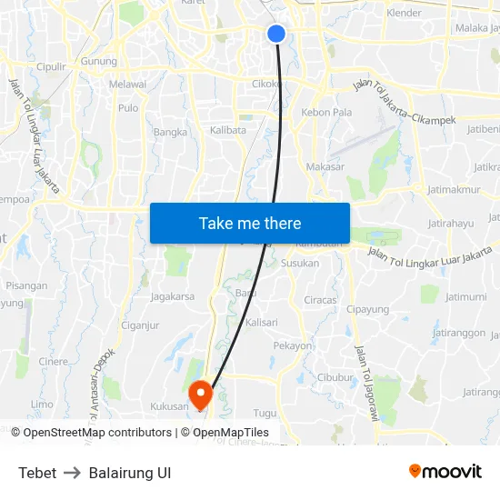 Tebet to Balairung UI map