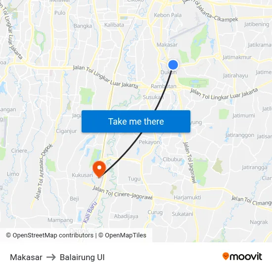 Makasar to Balairung UI map