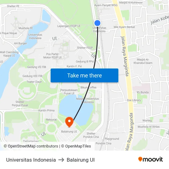 Universitas Indonesia to Balairung UI map