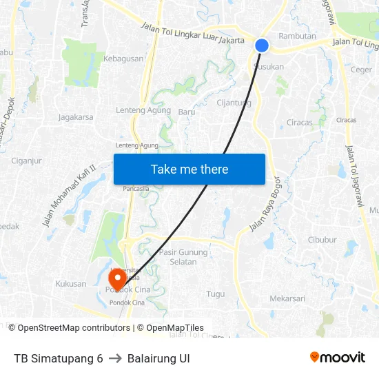 TB Simatupang 6 to Balairung UI map
