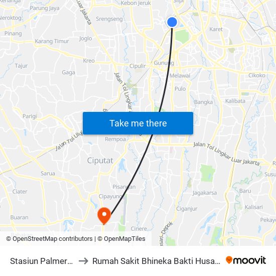 Stasiun Palmerah to Rumah Sakit Bhineka Bakti Husada map