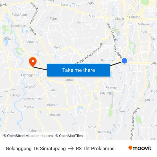 Gelanggang TB Simatupang to RS Tht Proklamasi map