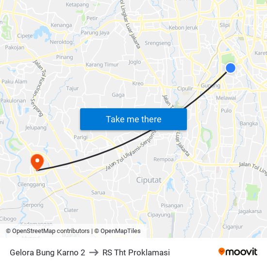 Gelora Bung Karno 2 to RS Tht Proklamasi map