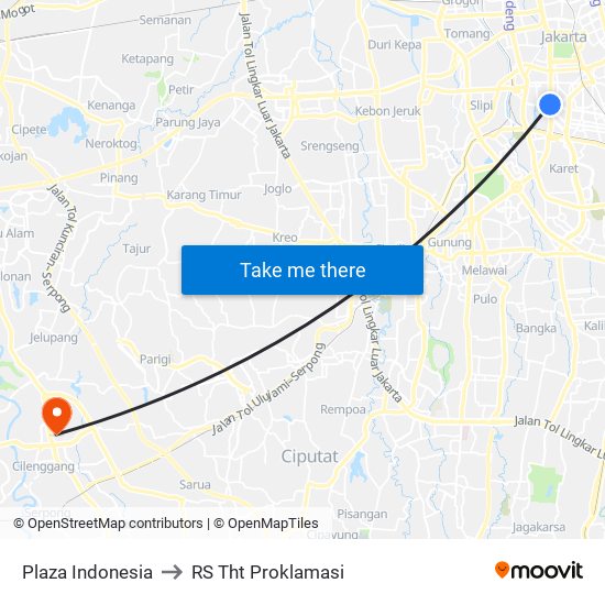 Plaza Indonesia to RS Tht Proklamasi map