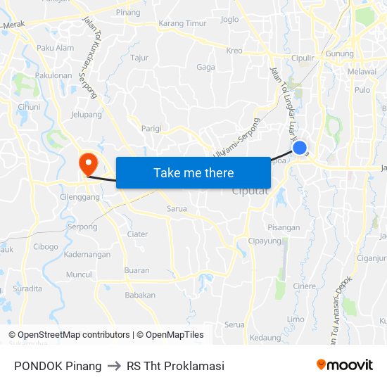 PONDOK Pinang to RS Tht Proklamasi map