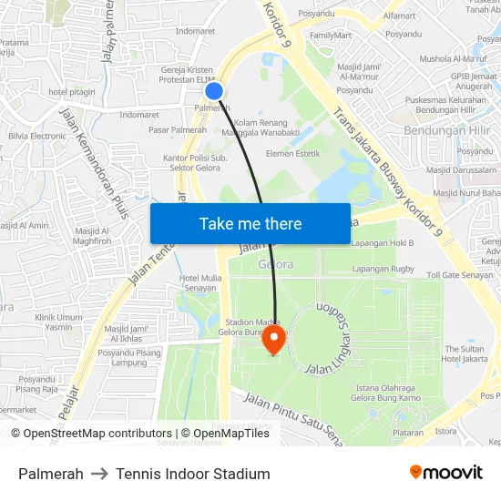 Palmerah to Tennis Indoor Stadium map