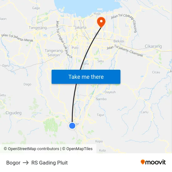 Bogor to RS Gading Pluit map
