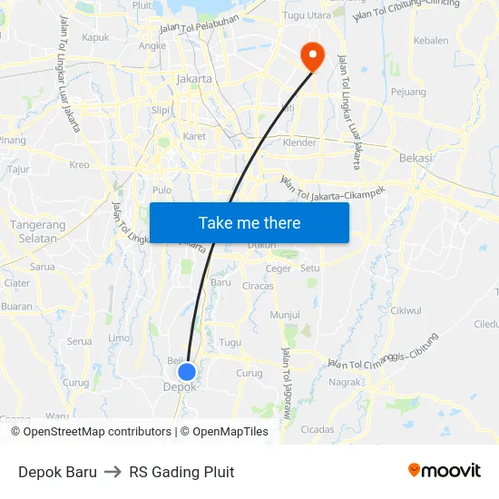 Depok Baru to RS Gading Pluit map