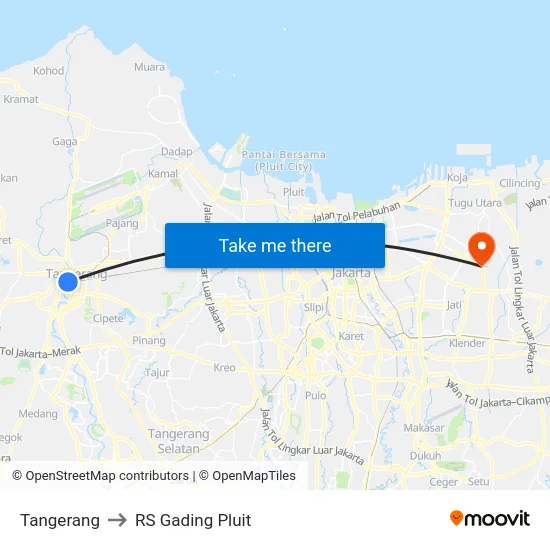 Tangerang to RS Gading Pluit map