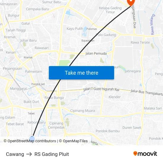Cawang to RS Gading Pluit map