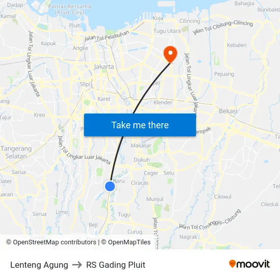 Lenteng Agung to RS Gading Pluit map