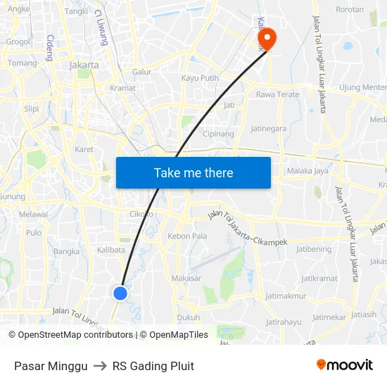 Pasar Minggu to RS Gading Pluit map