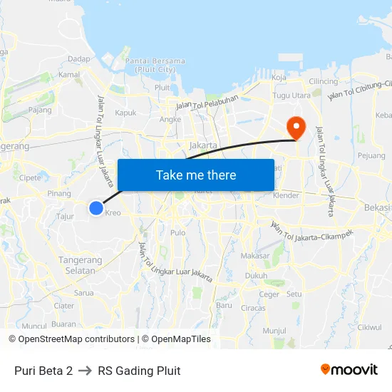 Puri Beta 2 to RS Gading Pluit map