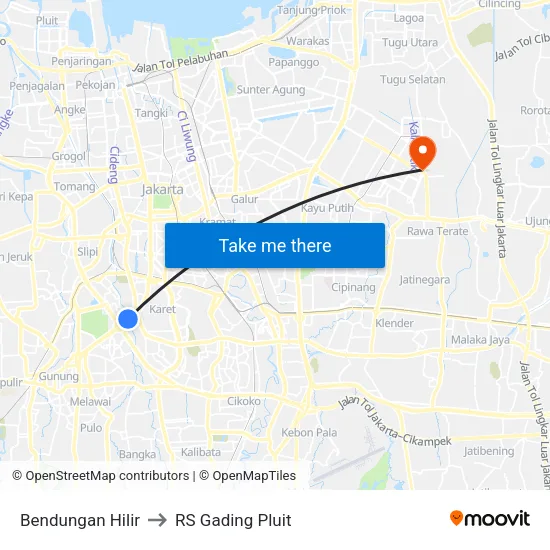 Bendungan Hilir to RS Gading Pluit map