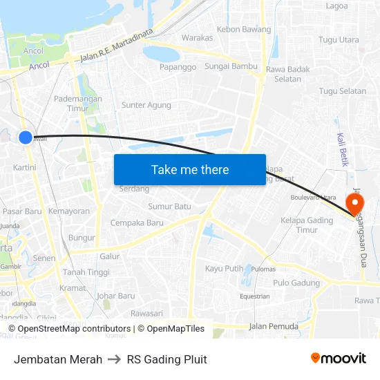 Jembatan Merah to RS Gading Pluit map