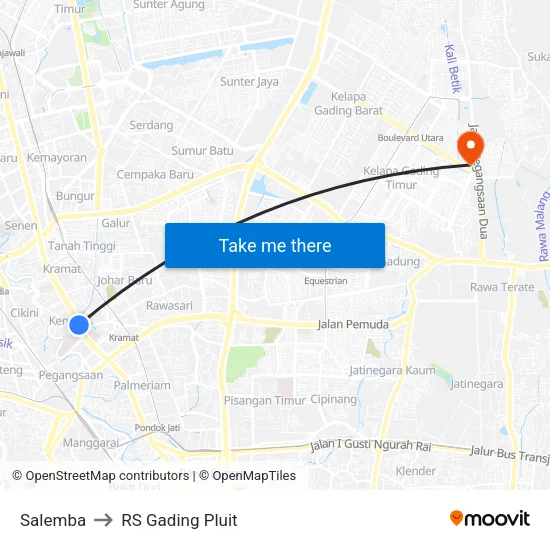 Salemba to RS Gading Pluit map