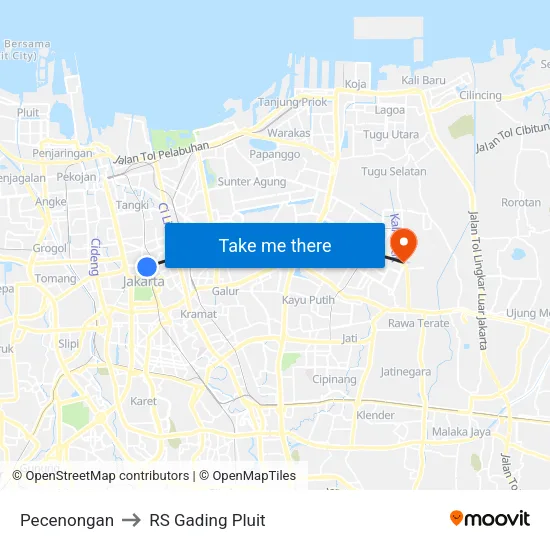 Pecenongan to RS Gading Pluit map