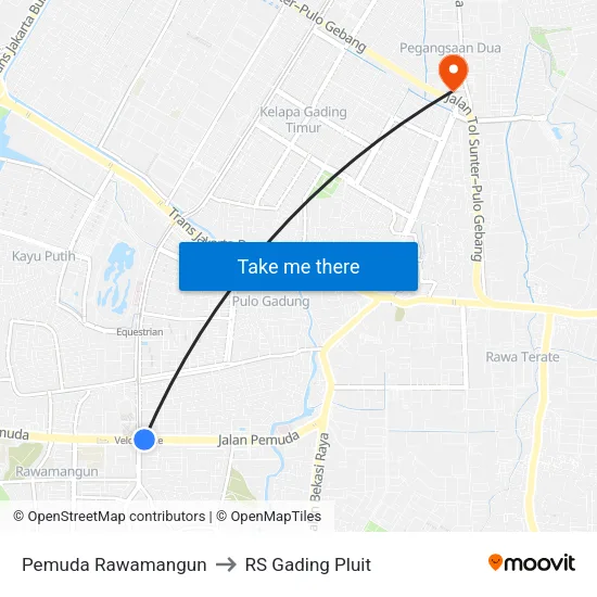 Pemuda Rawamangun to RS Gading Pluit map
