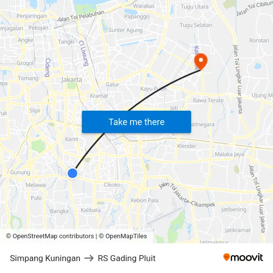 Simpang Kuningan to RS Gading Pluit map