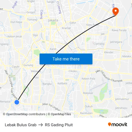 Lebak Bulus Grab to RS Gading Pluit map