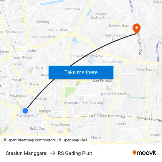 Stasiun Manggarai to RS Gading Pluit map