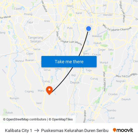 Kalibata City 1 to Puskesmas Kelurahan Duren Seribu map