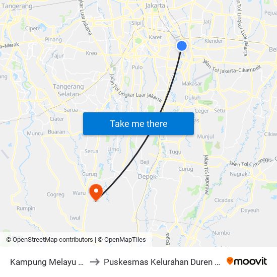 Kampung Melayu Kecil to Puskesmas Kelurahan Duren Seribu map