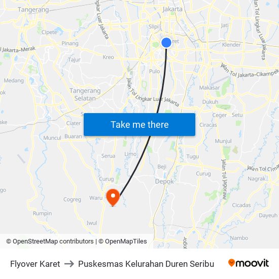 Flyover Karet to Puskesmas Kelurahan Duren Seribu map