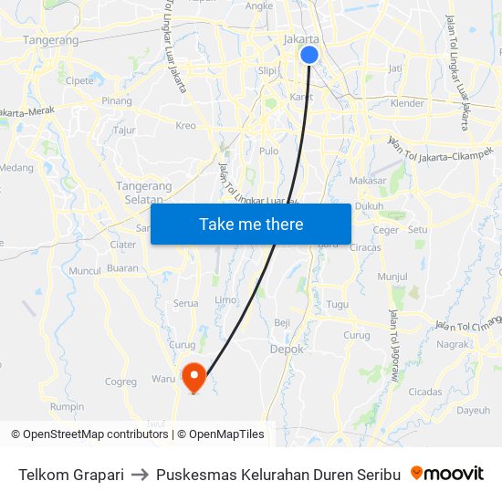 Telkom Grapari to Puskesmas Kelurahan Duren Seribu map