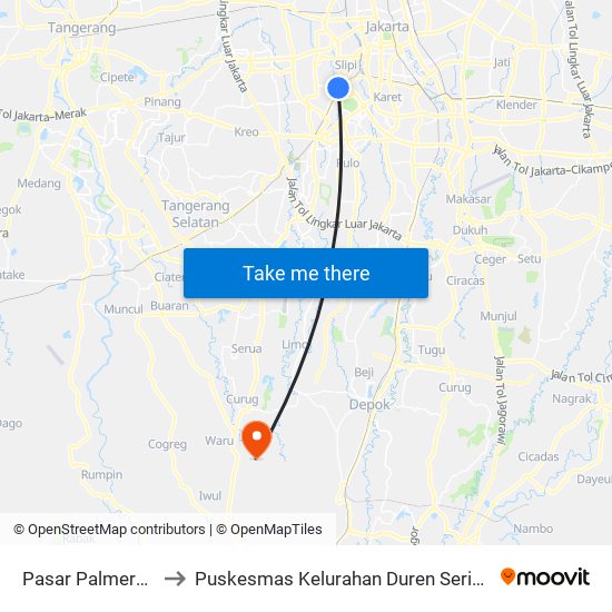 Pasar Palmerah to Puskesmas Kelurahan Duren Seribu map